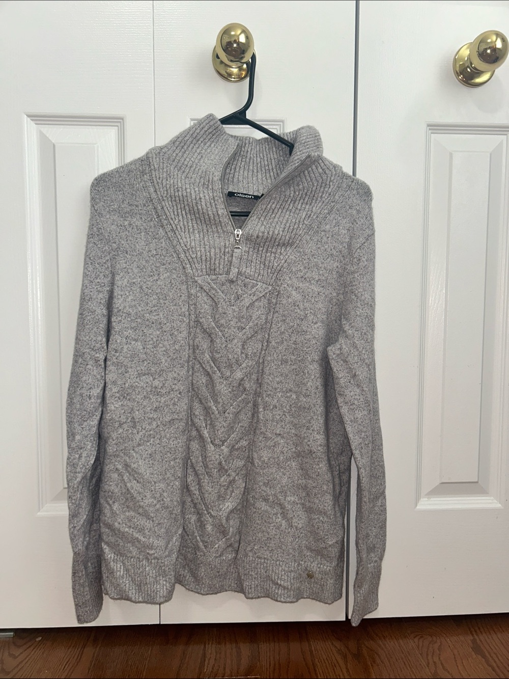 Gray Cable-Knit Half-Zip Sweater